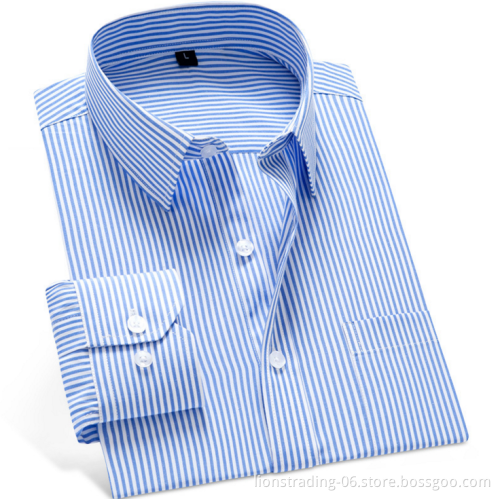 Wholesale Men's Long Sleeve Formal Cotton Shirts with Vertical Stripes